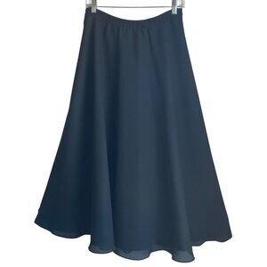 VTG Hampton Nites Sz 8 Black A-Line Flowy Midi Skirt Pull-On Sheer Overlay*Read*